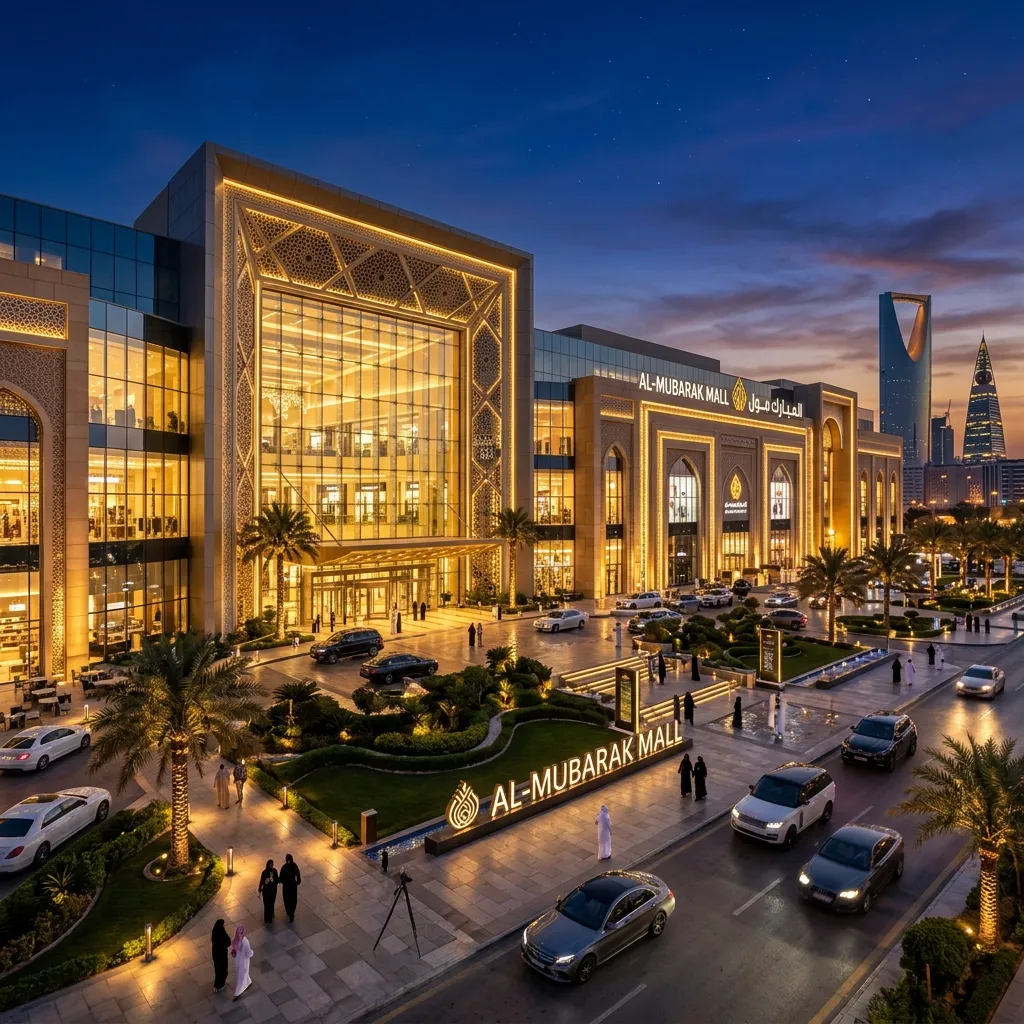 واجهة مول الرياض بارك الخارجية ليلاً على الطريق الدائري الشمالي